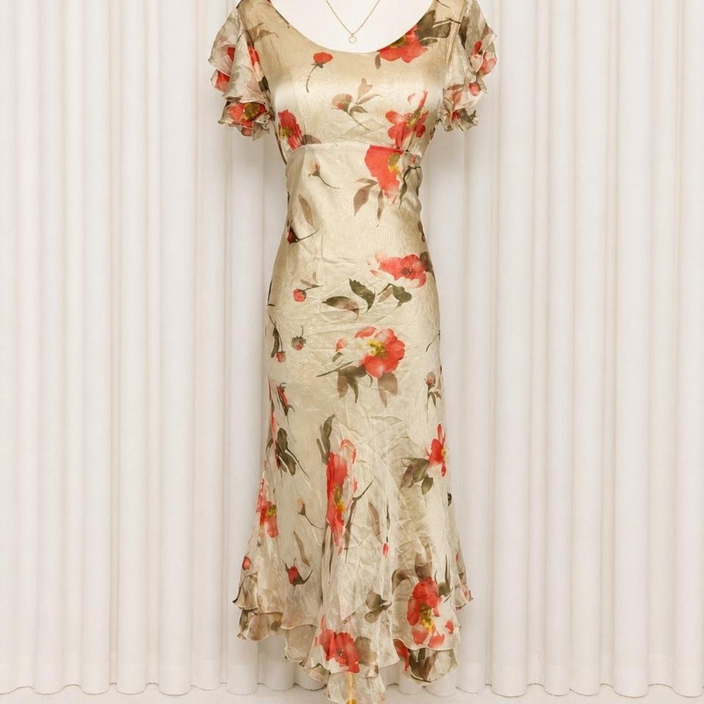 Y2k 100% silk floral midi dress ⋆౨ৎ˚⟡